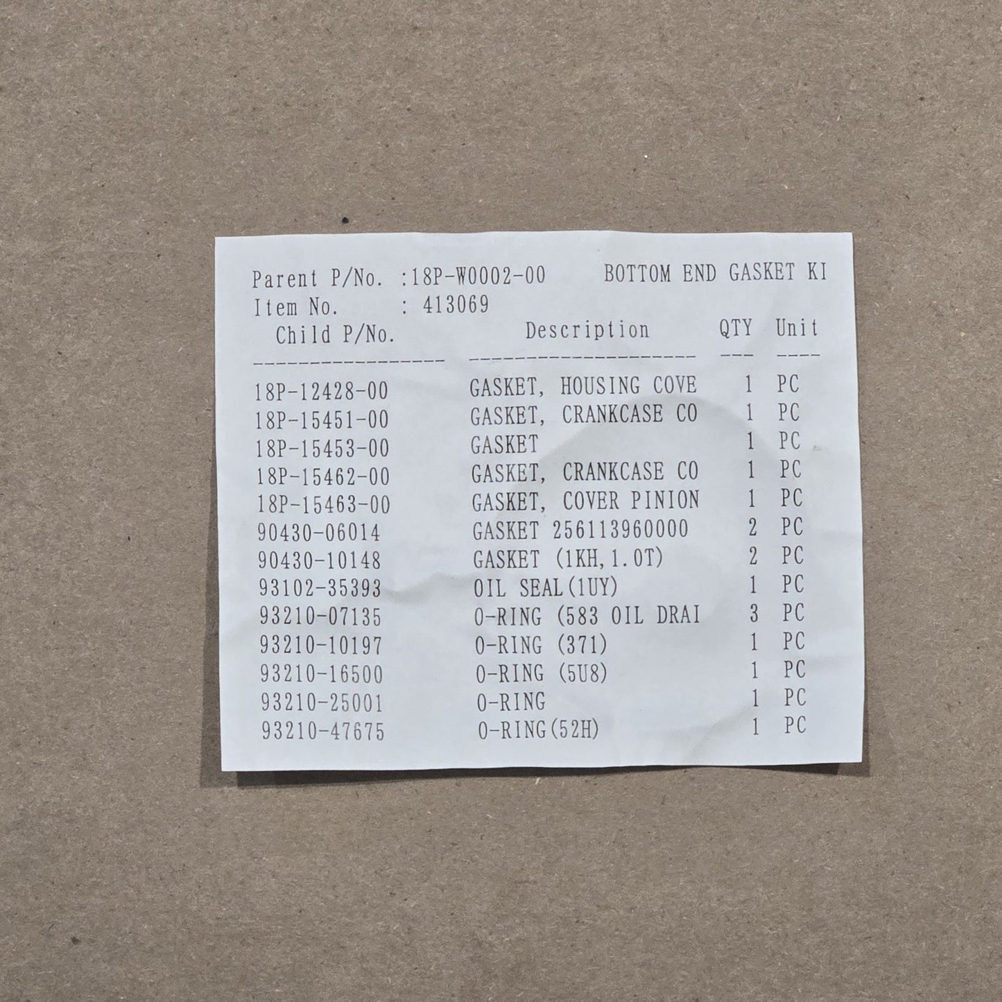 Yamaha YFZ450R OEM Bottom End Gasket Kit
